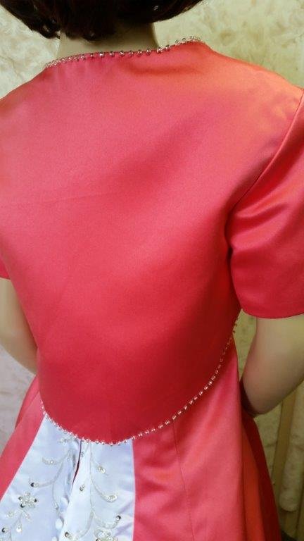 coral and white flower girl dress with train